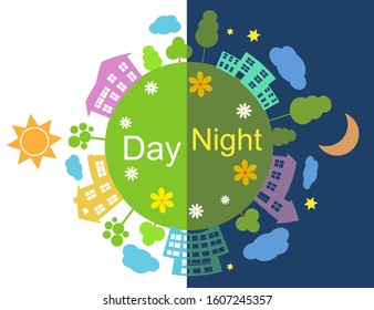 Half day half night, vector illustration. Sun and moon