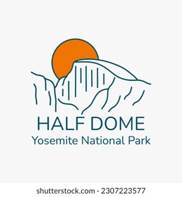 Half Dome Yosemite National Park mono line graphic vector illustration