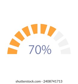 Half doughnut infographic chart design template. Seventy percentage. Running progress. Editable semi circle infochart with indicator. Visual data presentation