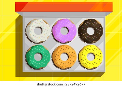 Half dozen donuts package. Vector sweet food Illustration. Feel free to change its variant.