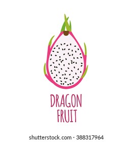 Half of dragon fruit icon.  Isolated object. Dragon fruit  logo. Healthy food. Vitamin food. Vector illustration. 