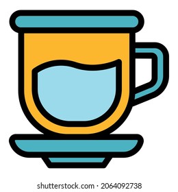 Half drink mug icon. Outline half drink mug vector icon color flat isolated