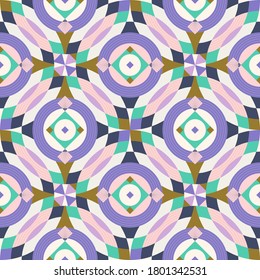 Halbtropfen kreisförmig und Diamantformen Kaleidoskop inspiriert nahtlose Muster, Oberfläche, Textur, Stoff, Print-Design. Verpackungspapier, Geschenk, Schreibwaren, Hintergrund, Branding-Identitätsmotiv 