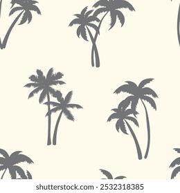 Half drop seamless repeat pattern with charcoal gray palm tree silhouettes on cream. Men, boys, sophisticated tropical, pool, beach, shirt print and more.