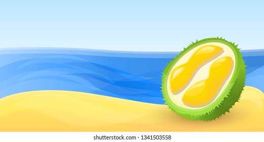 Half of durian concept banner. Cartoon illustration of half of durian vector concept banner for web design