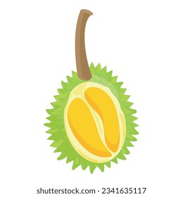 La mitad del vector de dibujos animados de iconos de durión. La fruta de la comida. Fresco orgánico