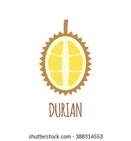 La mitad del icono del durión. Objeto aislado. Logo durión. Alimentos saludables. Alimentación de vitamina. Ilustración vectorial.  