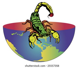 half of the earth with a big scorpion