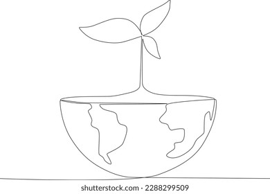 La mitad de la tierra está llena de árboles. Dibujo de una línea del Día Mundial del Medio Ambiente