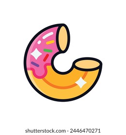 Half Eaten Donut Vector Illustration With Thick Outline