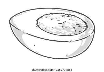 Half egg vintage label monochrome healthy boiled chicken egg breakfast with protein content for diet food vector illustration