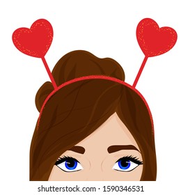 Half of the girl’s face. Bezel hearts. Vector art