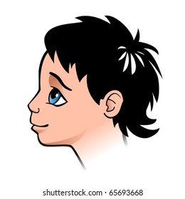 Half face child looking up. Vector illustration.