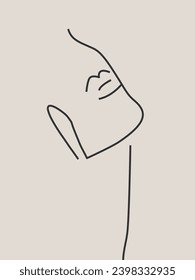 
Half face contour portrait of woman in minimalist style.