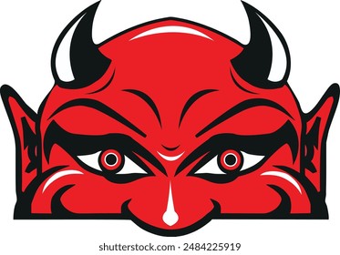 Half face of devil, Devil face head mascot, Devil Demon Face head