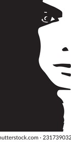 half face of girl illustration  in black color
