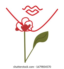 half face lips red flower 