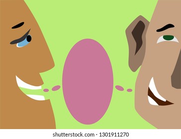 
half of the face. mouth open. big speech bubble. positive mood, cheerful communication.
spread out in layers. For printing, advertising, websites
