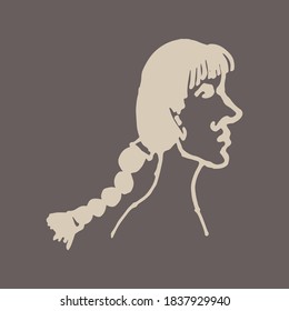 Silhouette de media cara. Ilustración de tinta dibujada a mano por vectores. Vista de la cabeza de la gente. Retrato de arte de línea simple