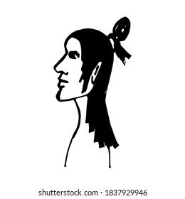 Half face silhouette. Vector hand drawn ink illustration. People's head side view. Simple line art portrait