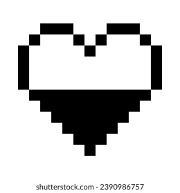 Half filled black heart line icon. Emoji, valentine's day, relationships, love, life, health, game, treatment, applications, pixel style. Multicolored icon on white background