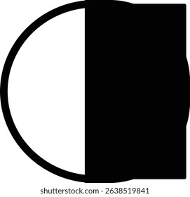 Half Filled Circle Icon.A circle half filled, often used in contrast or brightness settings.