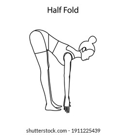 Half fold pose yoga workout outline on the white background. Vector illustration