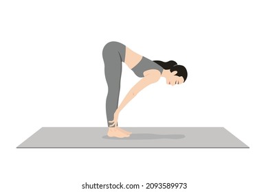 Half Forward Fold, Upward Forward Fold Hands on Shins, Beautiful girl practice Ardha Uttanasana Hands on Shins. Young attractive woman practicing yoga exercise. working out, black wearing sportswear.