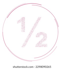 The half fraction symbol filled with pink dots. Pointillism style. Vector illustration on white background