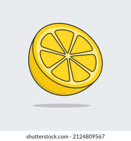 Half Of Fresh Lemon Cartoon Vector Illustration. Lemon Flat Icon Outline