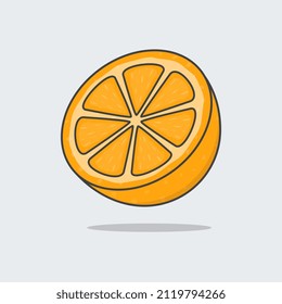 Half Of Fresh Orange Cartoon Vector Illustration. Orange Flat Icon Outline