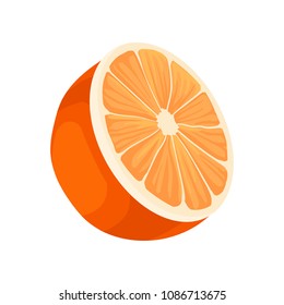Half of fresh orange. Fresh citrus fruit. Healthy food. Decorative flat vector element for juice or candy packaging