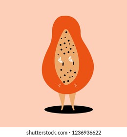 Half of fresh ripe papaya cartoon character vector