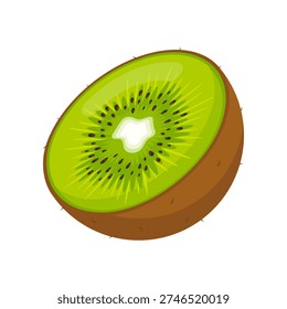 Half of fresh tropical kiwi fruit. Flat vector illustration isolated on white background