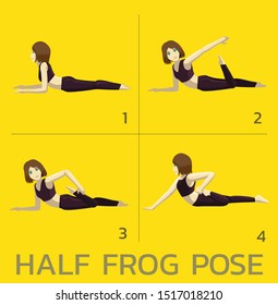 Half Frog Pose Yoga Manga Tutorial How Cartoon Vector Illustration