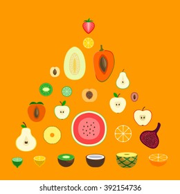 Half fruit pyramid on orange background