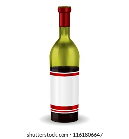 Half full bottle of red wine. With blank label. Vector 3d illustration isolated on white background