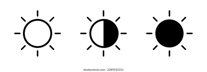 Half and full sun icon. Vector symbol illustration. Sun phase set.