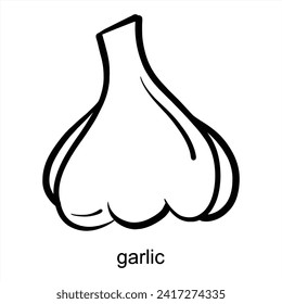 Half Garlic Slice - Black Outline Blank FIll For Children Coloring Pages Vector Design 