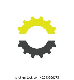  la mitad del diseño de la ilustración del icono de la plantilla del logotipo de engranajes sobre fondo blanco 