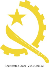 Half gear, Machete, Yellow star, symbol of Angola