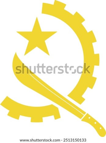 Half gear, Machete, Yellow star, symbol of Angola