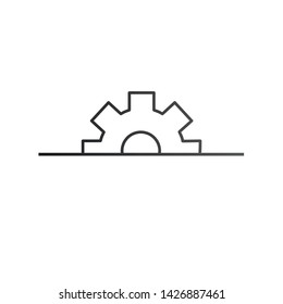 Half Gear settings icon. Cogwheel gear mechanism with text place. Vector illustration isolated on white background