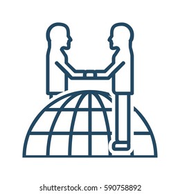 Half Globe and Partners Handshake vector icon in meaning Global Partnership