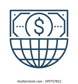Half Globe plus Dollar Bill vector icon in meaning Global Investment