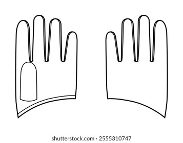 Half Gloves Short Mini length Fashion hand accessory clothing technical illustration garment. Vector front palm back view for Men, women, unisex style flat template CAD mockup sketch outline on white