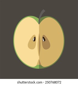 half green apple in a flat style