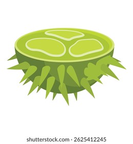 Half of green chestnut showing inside in cartoon style