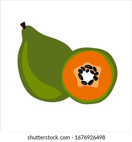 Half an green papaya. Ripe papaya with seeds.Vector illustration cartoon flat icon isolated on white. can be used for: Print, banner, label, poster, sticker, logo.