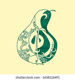 Half of green pear vector illustration in isolated yellow background